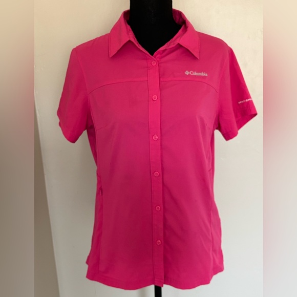 Columbia M  Women's Vibrant Pink Button-Down Omni Shade Shirt sun protection - Picture 1 of 7